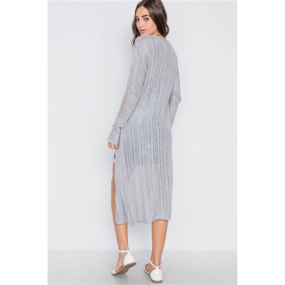 HEATHER GREY KNIT OPEN FRONT LONG SLEEVE CARDIGAN - Picture 2 of 4
